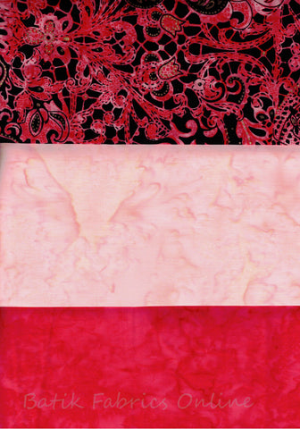 SBHM3-4-8 Stash Builder Coordinating Print Lustre Range with 2 Tonals [3 Half Meter Pack] Batik Fabric Patchwork and Quilting