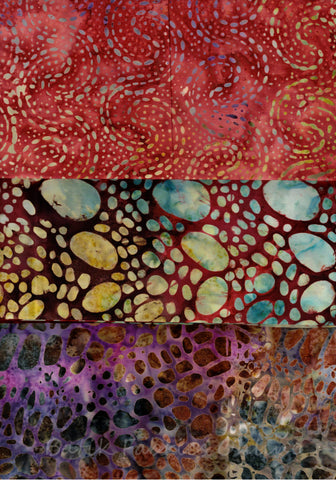 SBHM3-6 Stash Builder Coordinating Print Kimberley Range from Batik Australia Range [3 Half Meter Pack] Batik Fabric Patchwork and Quilting