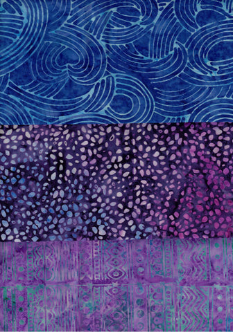 SBHM3-7 Stash Builder Co-ordinating Purple Prints Ocean Mandala by Batik Australia [3 Half Meter Pack] Batik Fabric Patchwork and Quilting