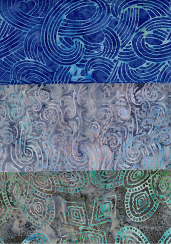 SBHM3-8 Stash Builder Co-ordinating Grey Blue Prints Ocean Mandala by Batik Australia [3 Half Meter Pack] Batik Fabric Patchwork and Quilting