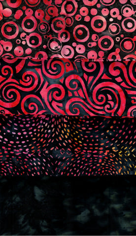 SBHM4-19 Stash Builder Coordinating Red and Black Prints [4 Half Meter Pack] Batik Fabric Patchwork and Quilting