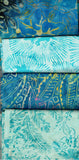 SBFQ4-4 Stash Builder Coordinating Prints Aqua Blue [4 Fat Quarters] Batik Fabric Patchwork and Quilting