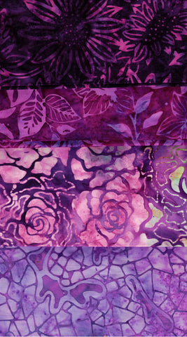 SBHM4-20 Stash Builder Coordinating Purple Prints [4 Half Meter Pack] Batik Fabric Patchwork and Quilting