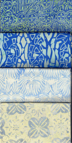 SBHM4-3 Stash Builder Coordinating Prints Blue with Aqua Tones [4 Half Meter Pack] Batik Fabric Patchwork and Quilting