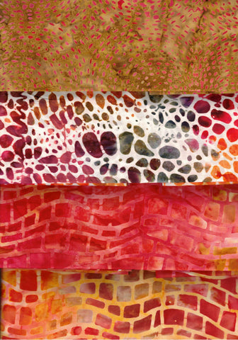 SBHM4-7 BAOP Stash Builder Coordinating Prints Orange Tan Textures Opal Range [4 Half Meter Pack] Batik Fabric Patchwork and Quilting