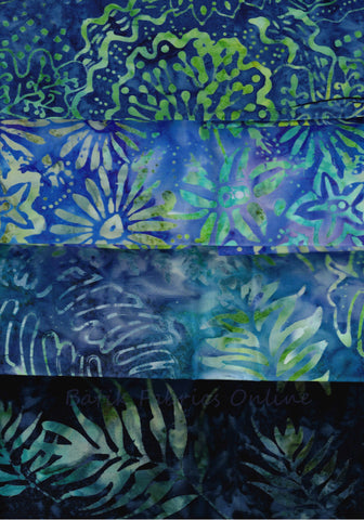 SBHM4-8 Stash Builder Coordinating Prints Aqua Blue [4 Half Meter Pack] Batik Fabric Patchwork and Quilting