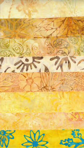 SBS16-8-6 Stash Builder Yellow to Gold Prints [8 Skinny Sixteenths] Batik Fabric Patchwork and Quilting