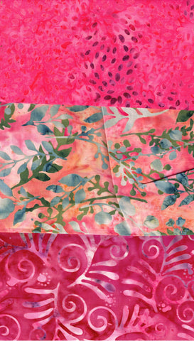 SBSQ3-2 Stash Builder [3 Skinny Quarters] Pink Apricot Floral Batik Fabric