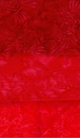 SBSQ3-3 Stash Builder [3 Skinny Quarters] Red Prints and One Red Tonal Batik Cotton