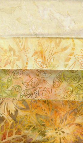 SBSQ4-16 Stash Builder [4 Skinny Quarters] Yellow - Gold Light to Medium Value Batik Fabric Patchwork and Quilting