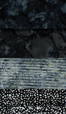 SBFE4-19 Stash Builder [4 Fat Eighths] Grey and Black Batik from the Fire Range by Batik Australia Fabric Patchwork and Quilting