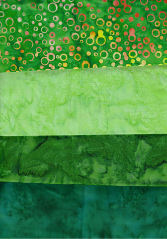 SBWOF4-Green-1 Stash Builder [4 by 25-35cm WOF Pack] Batik Fabric Patchwork and Quilting