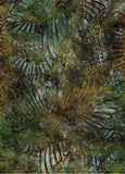 Sale IM-A26 30cm Piece Earthy Green with Blue Grey Feathers, Scales and leaf Motifs Batik Fabric