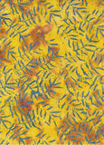 Sale IM-A39 50cm Piece Yellow and Brown with Blue Leaves and Dots  Batik Fabric