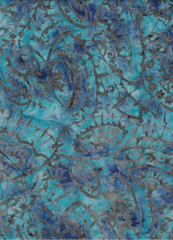 Sale IM-A40 50cm Piece Turquoise with Grey Paisley Design Batik Fabric