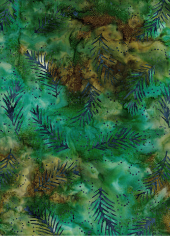 Sale IM-A41 50cm Piece Turquoise Blue Green with Blue Leaf Sprays Batik Fabric