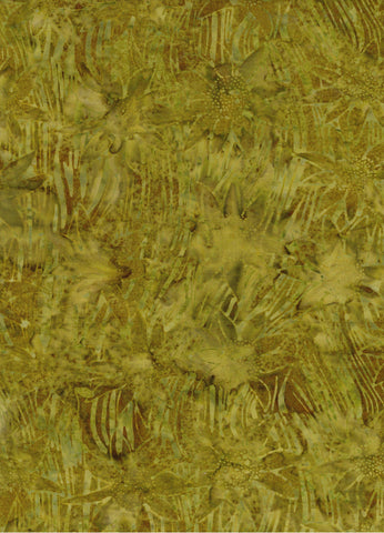 IM-A46   Sale One Meter piece Olive Green Wildflowers Batik Fabric