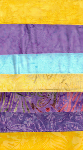 Yellow, Purple Batik Bundle Garden Sundial Starter Pack- 3 Fat Quarters and 4 Fat Eighths/ SBFQE7GS-13