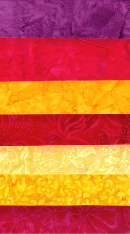 Yellow, Red, Purple Batik Bundle Garden Sundial Starter Pack- 3 Fat Quarters and 4 Fat Eighths/ SBFQE7GS-8