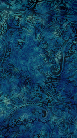 Blue Batik Fabric for Patchwork, Quilting, Sewing and Textile Art: Blue on Mixed Blue Paisley Stamped Batik Hoffman Batik/CAB 848 H