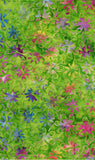 CAG 459 T Clover Multicoloured Floral on Green Cotton batik 