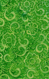 CAG 460 T green stamped batik with flowers and swirls