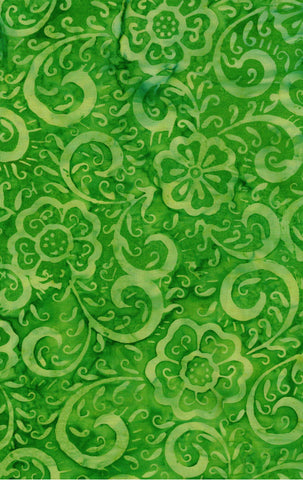 Green Batik Fabric for Patchwork, Quilting, Sewing and Textile Art: Green Flowers and Swirls on Mid Emerald Green Timeless Tonga Batik/CAG 460 T