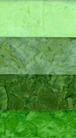 Green Tonal Batik Fat Quarter Bundle- 4 Fat Quarters/ AT FQ4 0303