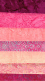 SBFQE7GS-7 pink peach and burgundy batik fat quarter bundle of 7 fabrics