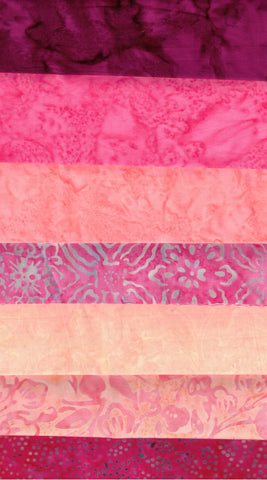 Pink, Peach, Burgundy Batik Bundle Garden Sundial Starter Pack- 3 Fat Quarters and 4 Fat Eighths/ SBFQE7GS-7
