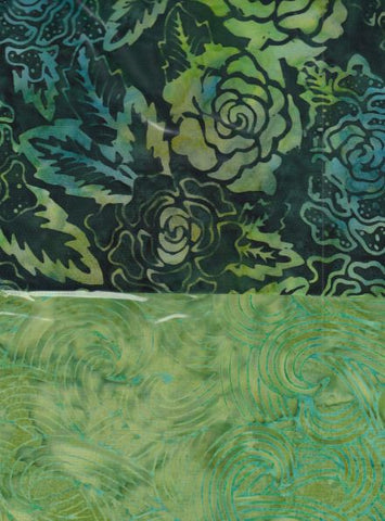 SBHM2-6 Pack of 2 Green Half Meter Pieces Batik Fabric 1M