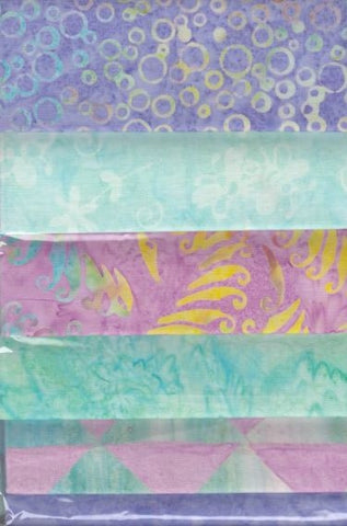 BA 001 PP028 Aqua Purple Coordinating Prints [6 FQ] Batik Fabric Patchwork and Quilting