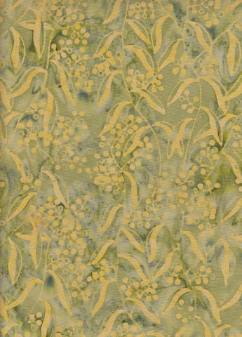 BAAL 332 Yellow Green Gum Leaf Aussie Landscape Batik Cotton Fabric Patchwork Quilting