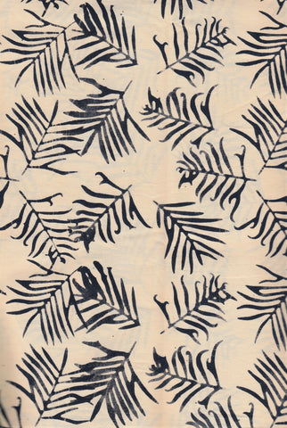 BAAL 704 Black Leaves on Cream Cotton Batik Fabric Sale 0.65M Piece