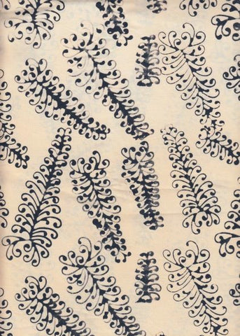 BAALC 706 Black Grevilleas on Cream Cotton Batik Fabric, Sale 0.6M Piece