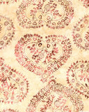 SALE CAOY 107 Pink Burgundy Hearts and Flowers on Peach ONE METER PIECE