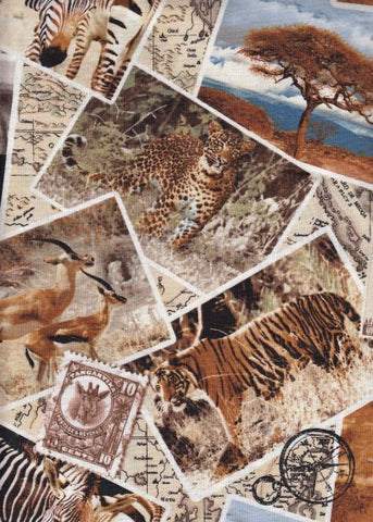 PCC 0150 African Animal Post Cards Printed Craft Fabric