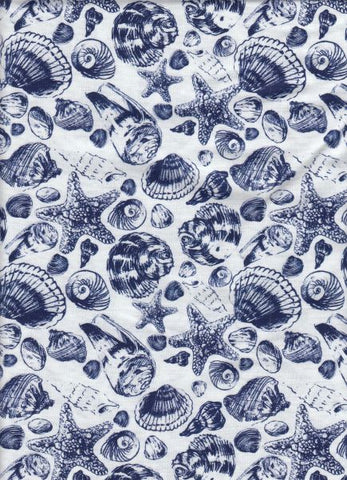 PCC 0105 Indigo Sea Shells Printed Craft Fabric